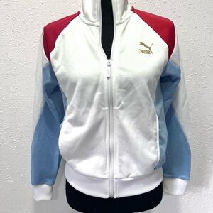 Puma Red and Blue Track Jacket with Retro Colorblock Design XXS